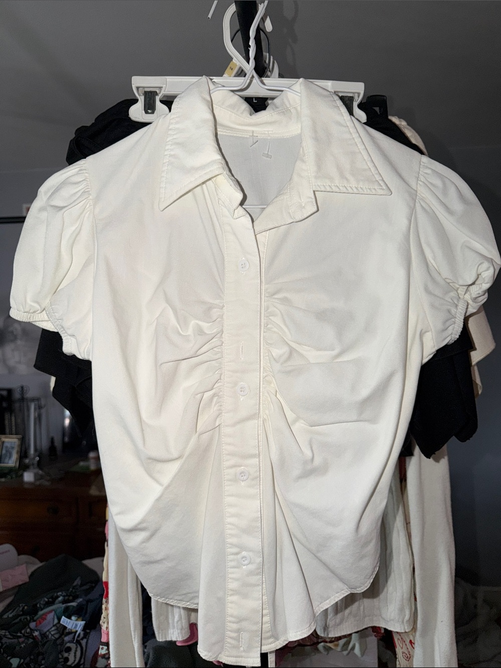 Cream Ruched Corset Button-Down Blouse